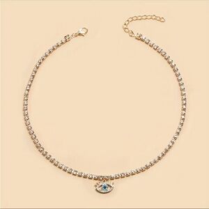 Evil Eye Necklace, Evil Eye Rhinestone Chocker Necklace